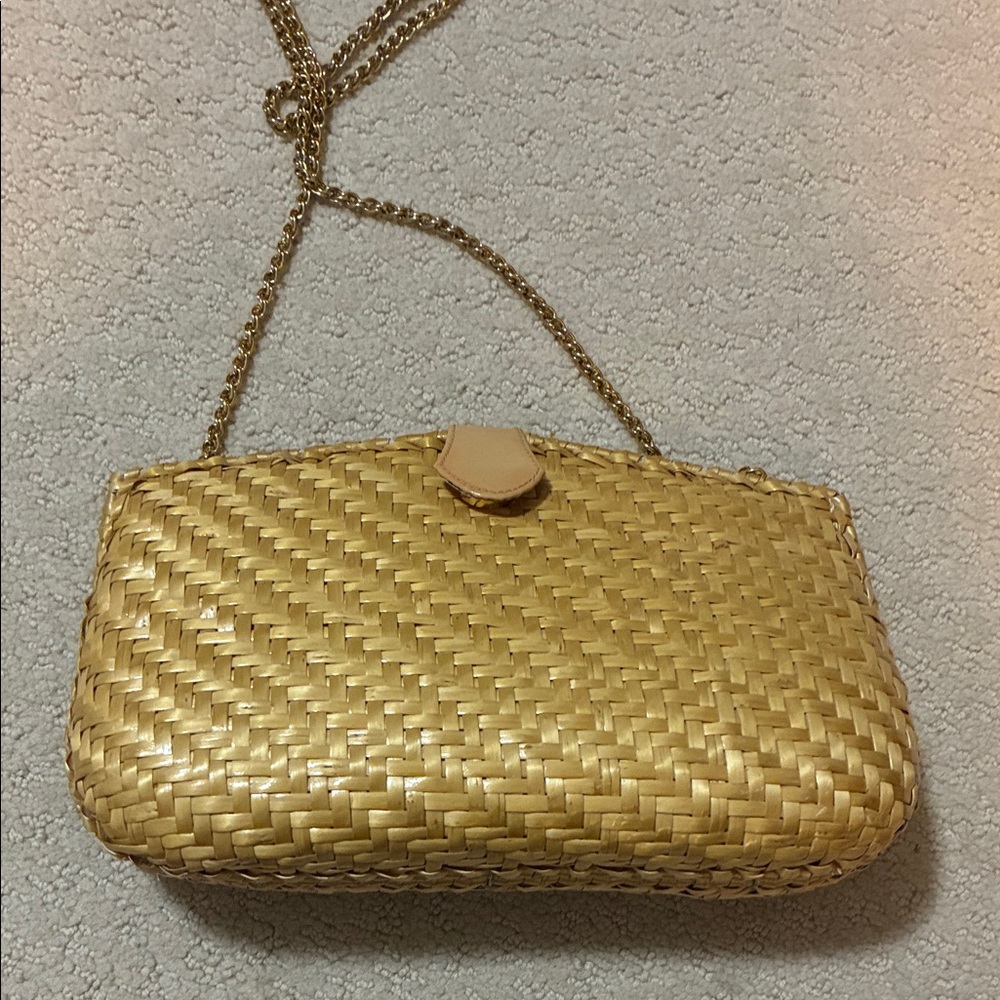 Rodo Woven Straw Chain-Handle Shoulder Bag in Natural